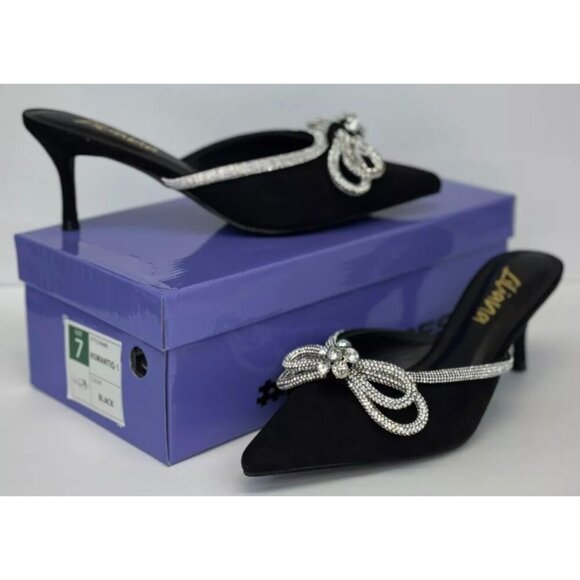 LILIANA / Romantiq 1 / Black / Rhinestone / Bow / Embellished / Slip-On Mule Hee - Picture 7 of 8